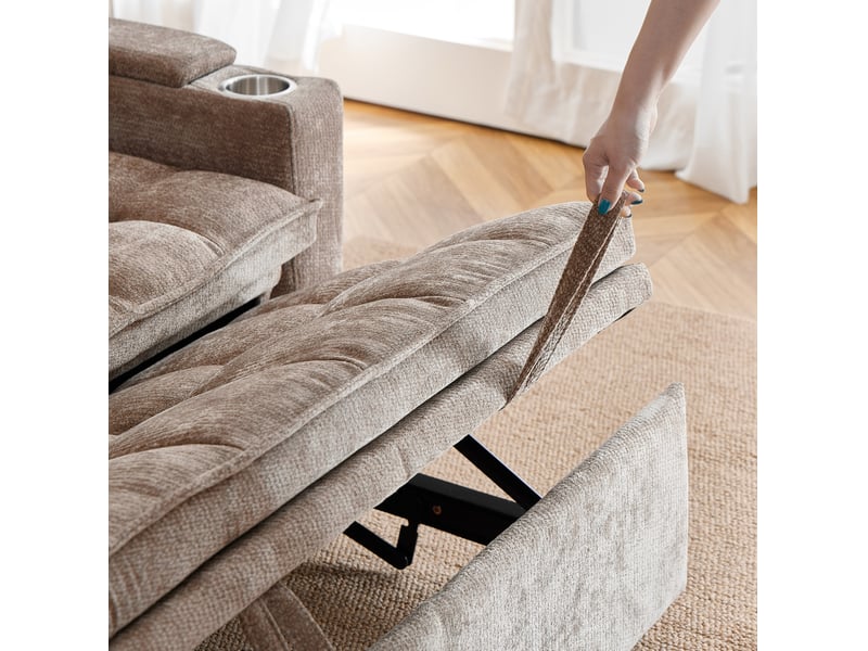  Canapé convertible 2 places en tissu marron avec rangements, porte-gobelets et couchage d'appoint pratique  - Conforama D
