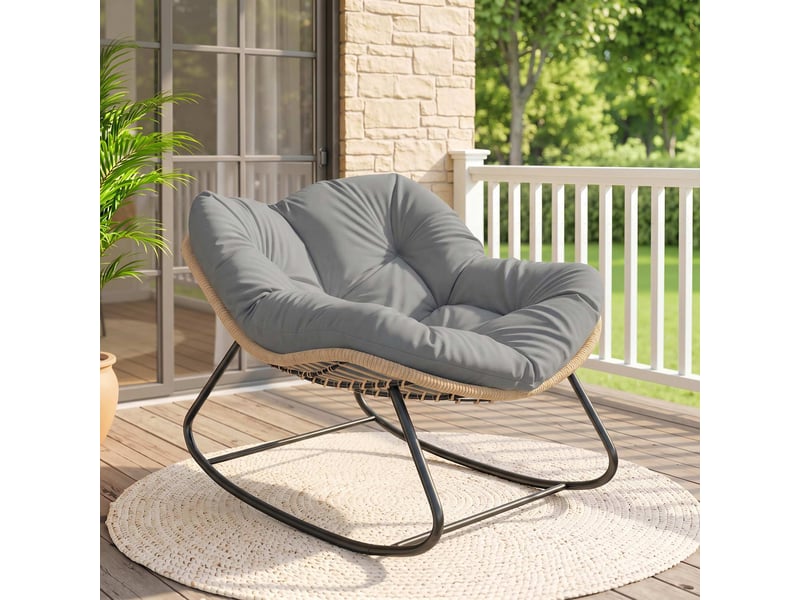  Fauteuil à bascule de jardin, chaise à bascule, rocking chair, acier, 107x97x79cm, gris  - Conforama C