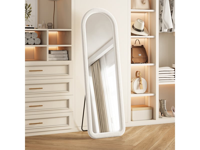  Miroir plein pied arche 160x50 cm, cadre rembourré en flanelle blanche, miroir au sol décoratif pour chambre et dressing  - Conforama D