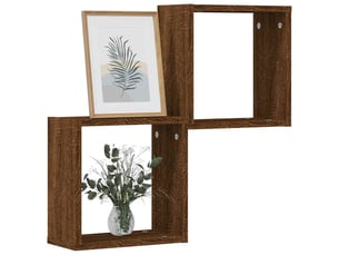 Lot de 2 étagères murales cube, étagères suspendues chêne marron 30x15x30cm cf43315