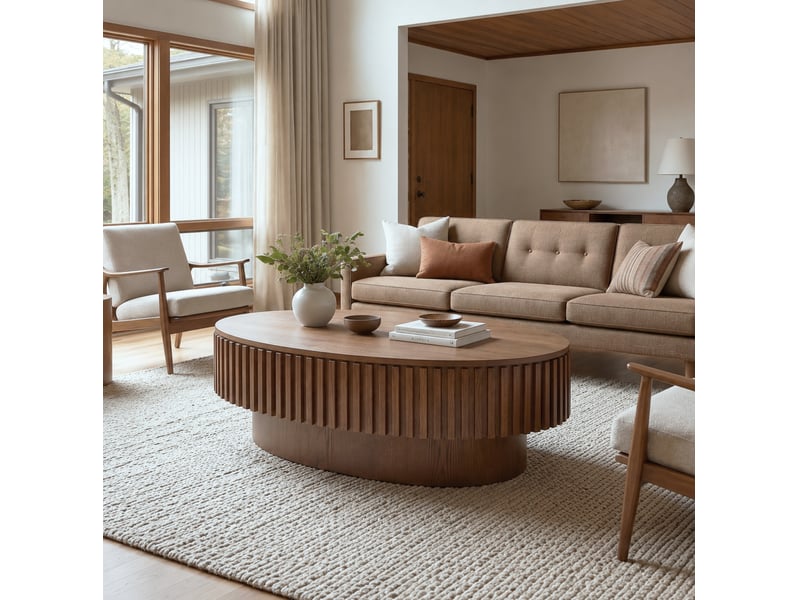 Table basse ovale 98x60x35 cm avec rangement caché, mdf, noyer foncé  - Conforama D