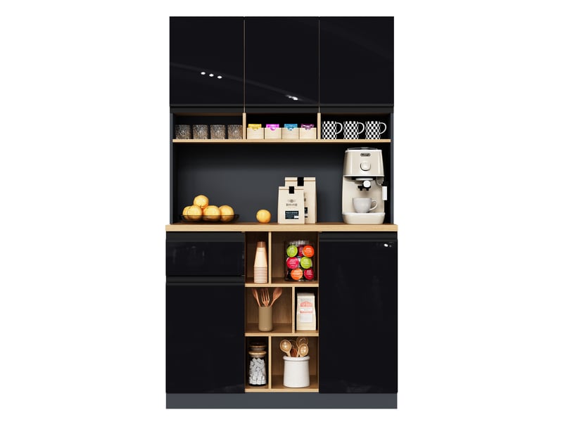  Buffet design gris noir 105x45x185 cm – tiroirs et étagères réglables, poignées métal  - Conforama A