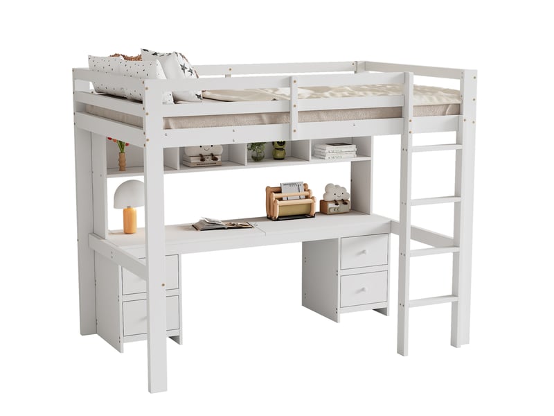  Lit mezzanine tcqpz enfant 90 x 200 cm avec bureau et rangements pin et mdf blanc  - Conforama A