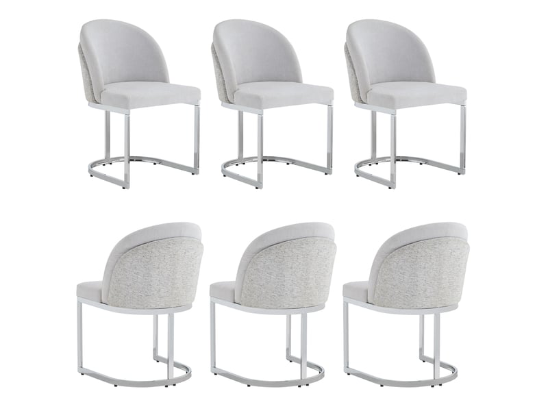  Lot de 6 chaises de salle à manger avec dossier double et pieds en métal galvanisé, tissu chenille gris clair et argenté  - Conforama A