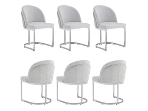 Lot de 6 chaises de salle à manger avec dossier double et pieds en métal galvanisé, tissu chenille gris clair et argenté