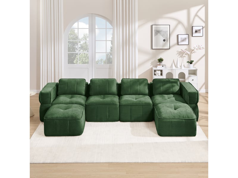  Canapé 4 places - 344x162x67cm - canapé panoramique en u avec 2 poufs repose-pieds en mousse 32d sans cadre - vert  - Conforama B