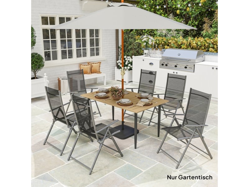  Table de jardin 150 x 90 x 73 cm marron en métal, 6 personnes avec trou pour parasol résistant aux intempéries  - Conforama D