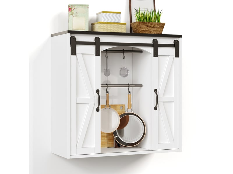  Armoire murale de cuisine avec 2 portes coulissantes et étagères réglables pour rangement, blanche, 80 × 31 × 76 cm  - Conforama A