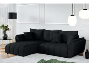 Canapé d'angle réversible convertible <strong>AX LIVING </strong> <strong>Verciani</strong> 4 places Velours noir avec coffre de rangement
