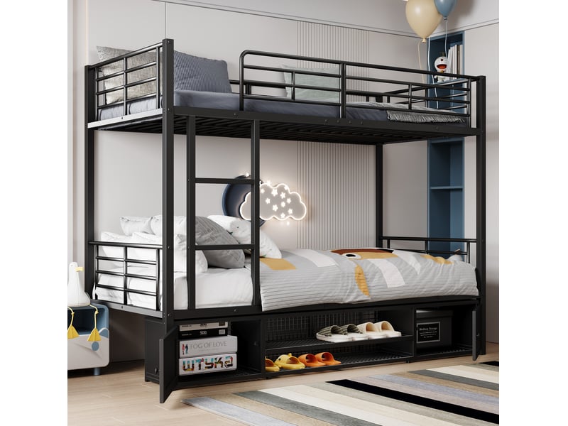  Modenvie lit superposé 90x200 cm - rangement chaussures intégré, barrières de sécurité - sans matelas - noir  - Conforama B