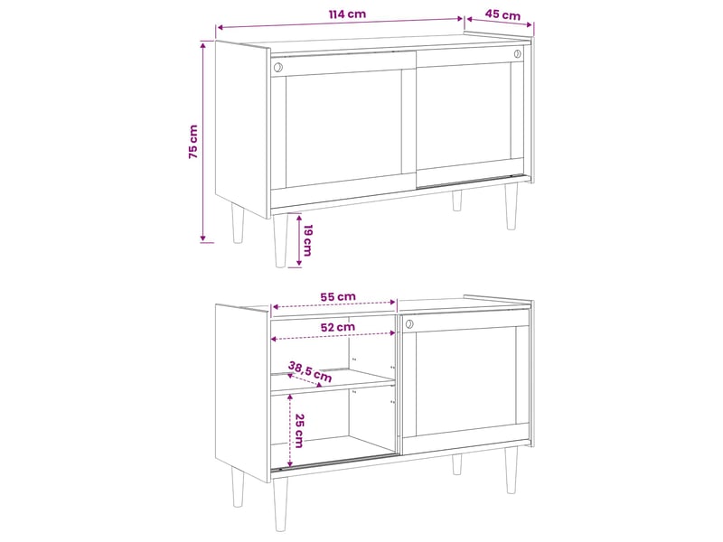  Vidaxl buffet bilbao caramel foncé 114 x 45 x 75 cm  - Conforama C
