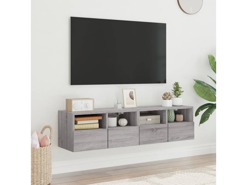  Lot de 2 meuble tv mural, meuble tv suspendu sonoma gris 60x30x30cm bois d'ingénierie  - Conforama C