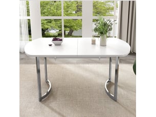 Table à manger extensible 140180 x 80 cm blanche et métal argenté