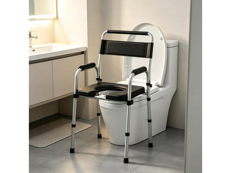  Fauteuil de salon - chaise de toilette pliable avec accoudoirs et dossier, chaise sanitaire portable, noir  - Conforama A