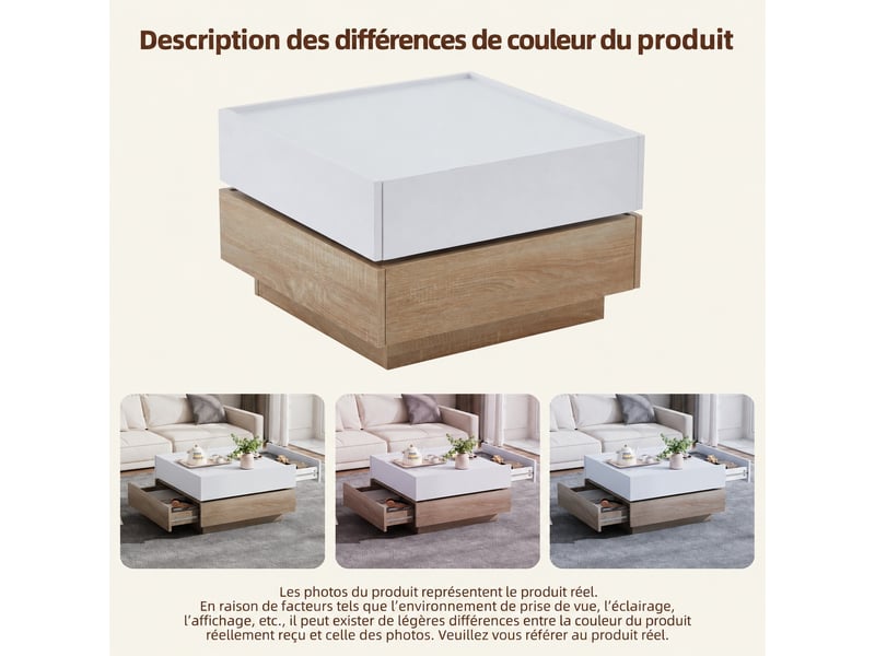  Table basse carrée pivotante - panneau de particules - couleur bois - classique - l 60 x p 60 x h 38 cm  - Conforama E