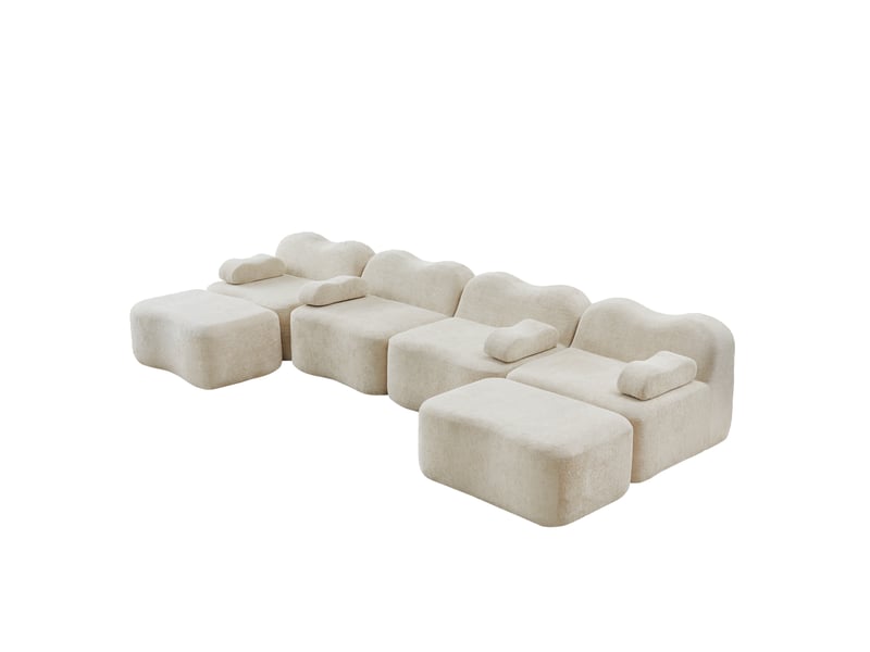  Canapé en u modulable 4 places en velours beige avec 2 poufs W3325S00414 - Conforama B