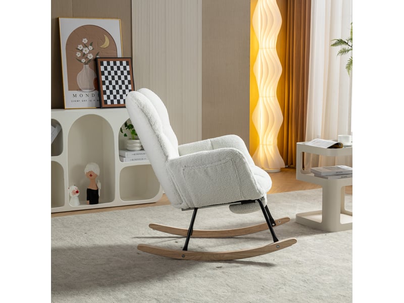  Fauteuil à bascule revêtement teddy, okwish, blanc  - Conforama D