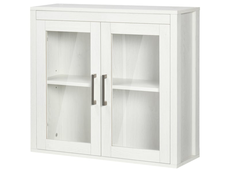  Armoire murale de salle de bain blanche, portes vitrées et étagère réglable, 60 x 19,5 x 54 cm  - Conforama B