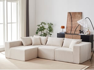 Canapé d'angle compressé réversible fixe <strong>BIQZUYA</strong> <strong></strong> 4 places Velours côtelé Beige