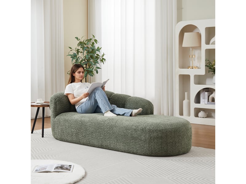  Canapé convertible, canapé-lit, en chenille, vert sauge, sans accoudoirs, finition capitonnée, design moderne, forme incurvée  - Conforama A