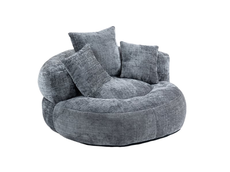  Fauteuil poire modenvie en chenille gris avec dossier haut, accoudoirs et trois coussins 108 x 108 x 52 cm  - Conforama A