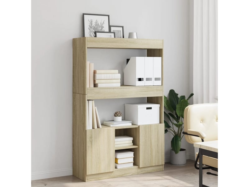 Buffet haut, meuble de rangement chêne sonoma 92x33x140 cm bois d'ingénierie - Conforama C