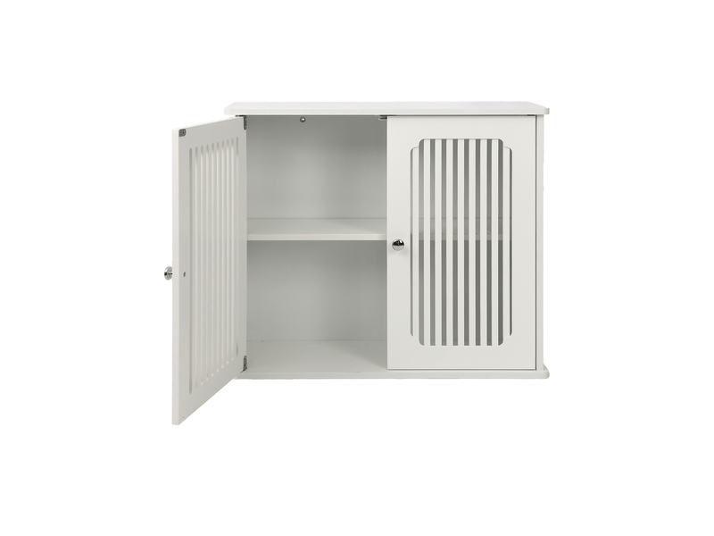  Meuble haut salle de bain blanc, placard mural double porte, façade persienne, rangement  - Conforama D