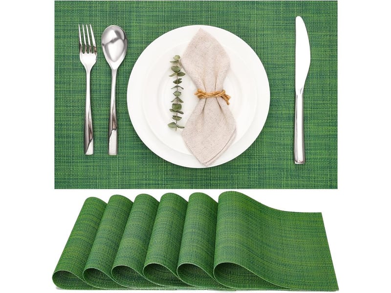  Set de table lot de 6, set table lavable résiste à la chaleur antidérapant tissé sets de table pvc vinyle pour cuisine table à manger  - Conforama A
