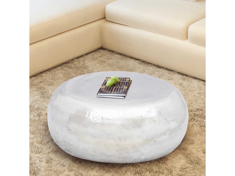  Table basse - table de salon - table à thé martelée en aluminium argenté  - Conforama B