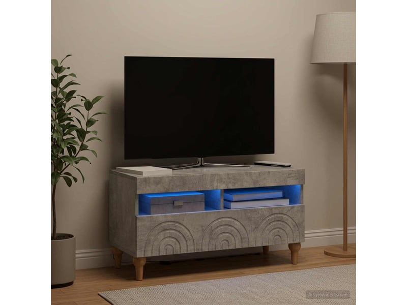  Meuble tv - banc tv - meuble de rangement led gris béton bois d'ingénierie  - Conforama B