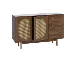 Buffet hwc-p52, armoire commode buffet haut, tiroirs compartiments de rangement, polyrotin mdf mélamine 80x120x40cm - marron