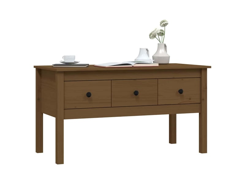  Table basse - table de salon - table à thé marron miel 102x49x55 cm bois massif de pin  - Conforama D