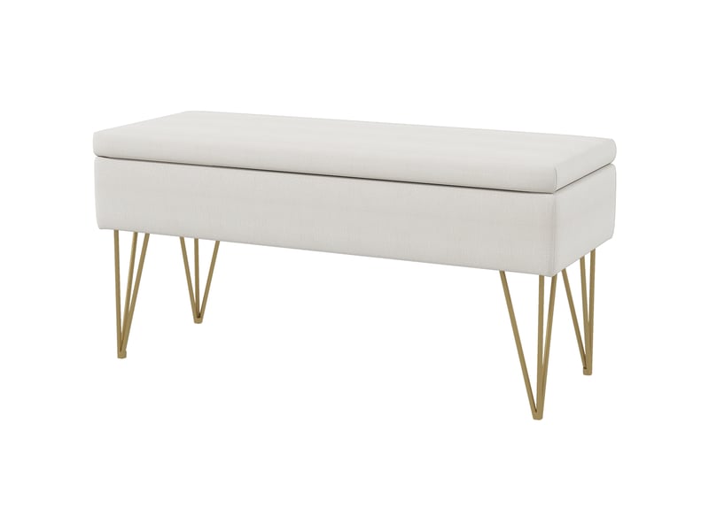  Banc de chevet avec rangement en tissu et pieds en acier, 100 x 40 x 49 cm, crème  - Conforama B