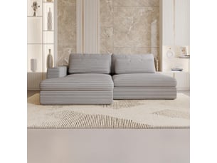 Canapé d'angle convertible avec coffre en velours gros côtelé gris