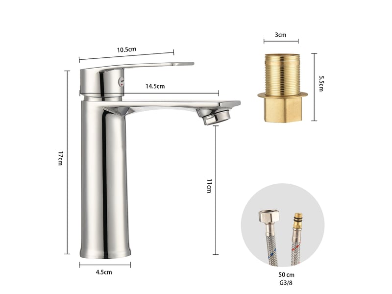  Mitigeur lavabo - robinet de salle de bain chromé platine, cartouche céramique et mousseur économique - chromé brilliant  - Conforama E