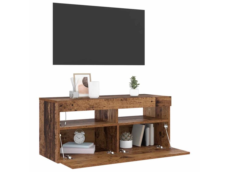  Meuble tv - banc tv - meuble de rangement avec lumières led vieux bois bois d'ingénierie  - Conforama E