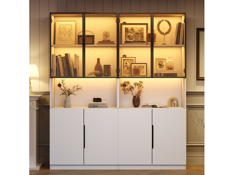  Vitrine 160x30x200 cm avec portes en verre, led et coloris blanc  - Conforama D