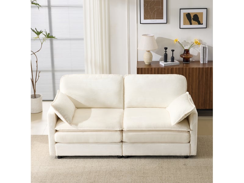  Canapé 2 places modenvie minimaliste en velours côtelé blanc 167,5 x 75 x 85 cm  - Conforama D