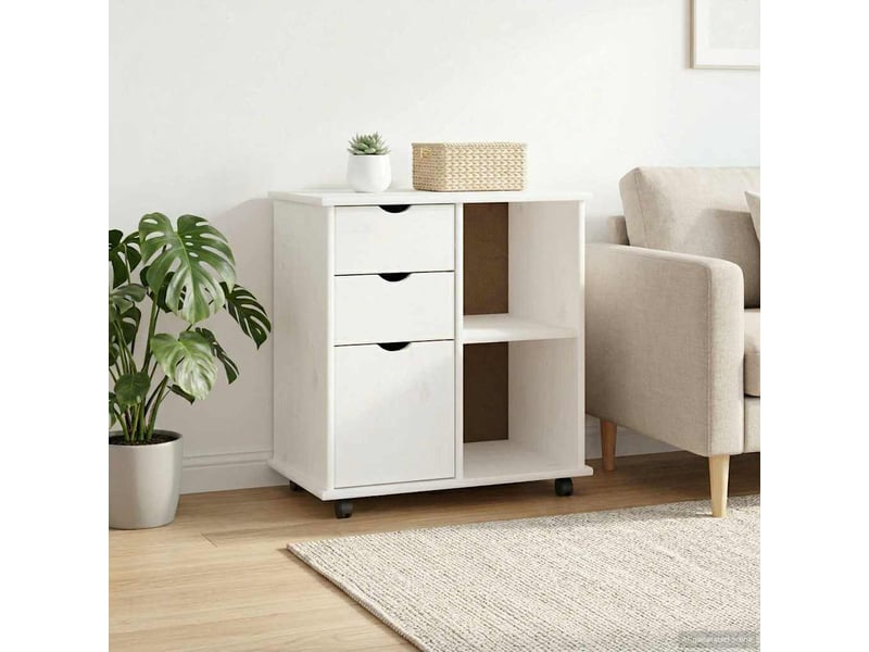 Caisson roulant de bureau 63,5 x 39 x 65,5 cm bois de pin massif blanc - Conforama C