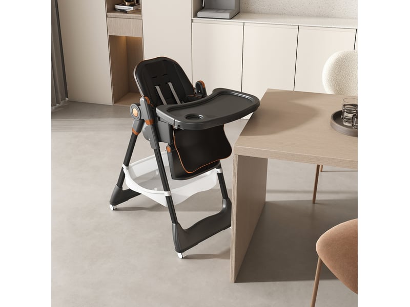  Chaise haute bébé pliable noire 6 mois à 6 ans avec roulettes verrouillables  - Conforama B