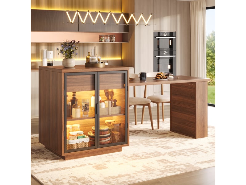  Meuble de cuisine muvano, îlot central avec table extensible, brun foncé, de 122 à 194,5 cm  - Conforama B