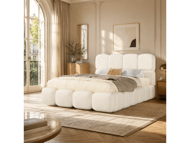 Table basse ovale 120 x60 x 51,5 cm avec rangement, set avec poufs rembourrés, 2 portes coulissantes frontales, design moderne, mdf et métal, noyer BUYDEEMEUS - Conforama B