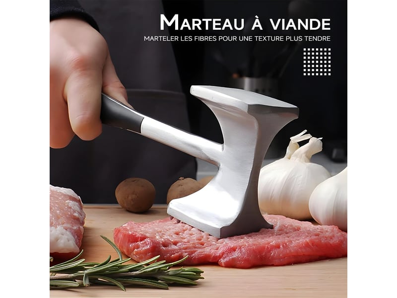  Attendrisseur de viande, marteau viande, marteau à steak, maillet double face, marteau à attendrir avec poignée antidérapante, pour viande, steak NO Commercial reference - Conforama B