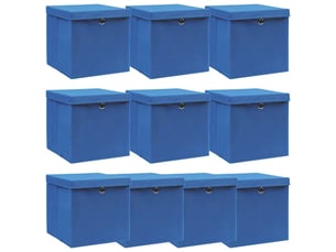 Boîtes de rangement avec couvercle 10 pcs bleu 32x32x32cm tissu