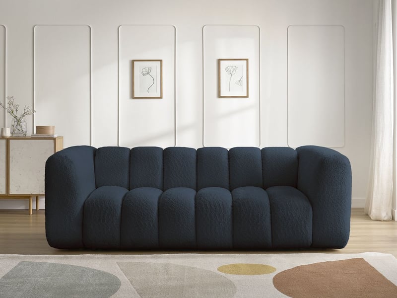 Bobochic canapé droit fixe 3 places talia tissu bouclette bleu foncé TALIA - Conforama D