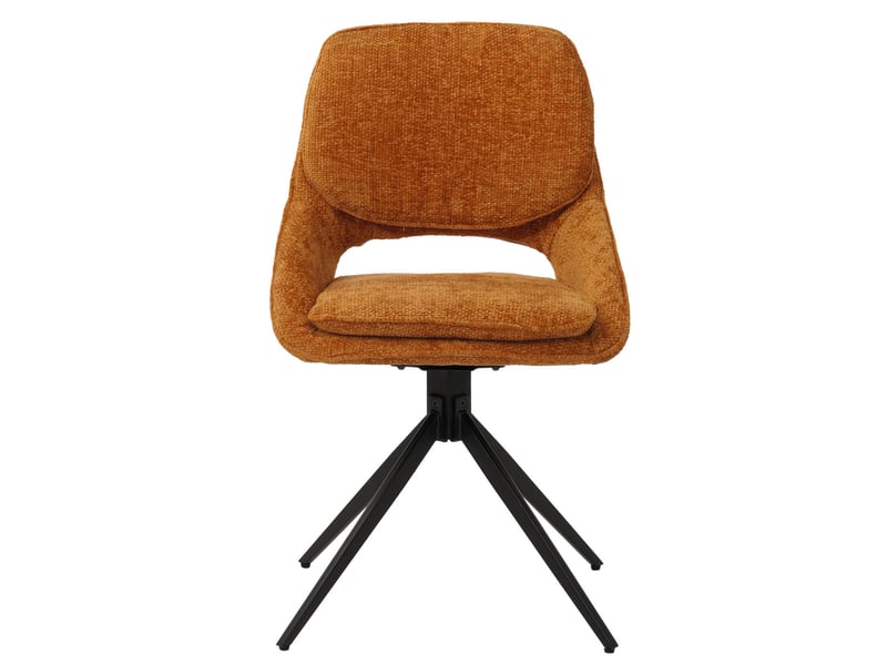  Lot de 2 chaises de salle à manger pivotantes à 180° avec retour automatique assise rembourrée et protections de sol réglables tissu chenille jaune ocre et fer 04_0009907  - Conforama D