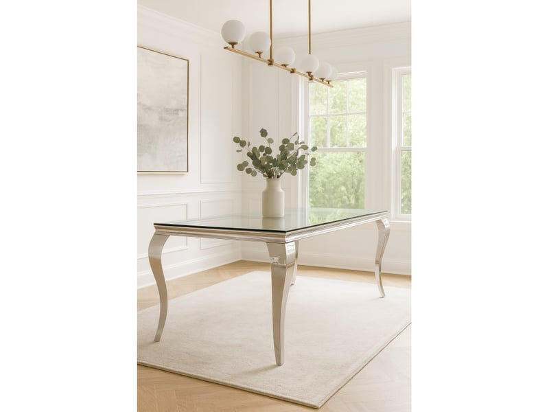 Table de salle à manger velena – rectangulaire 200 cm – verre trempé et acier argenté – style baroque chic - Conforama B