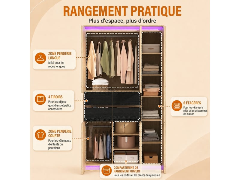 Armoire blanche 3 portes avec portes persiennes 135x50x200 cm  - Conforama E