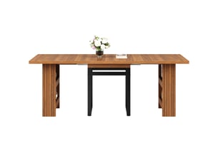 Table à manger extensible, rangement intégré, pieds métal, marron foncé