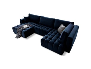 Canapé d'angle bonita convertible 6 places bleu nuit tissu – gauche – 350x175cm